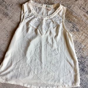 🍒 5/$20 Cream Tank Top with lace Cut Out and Golf Studs
